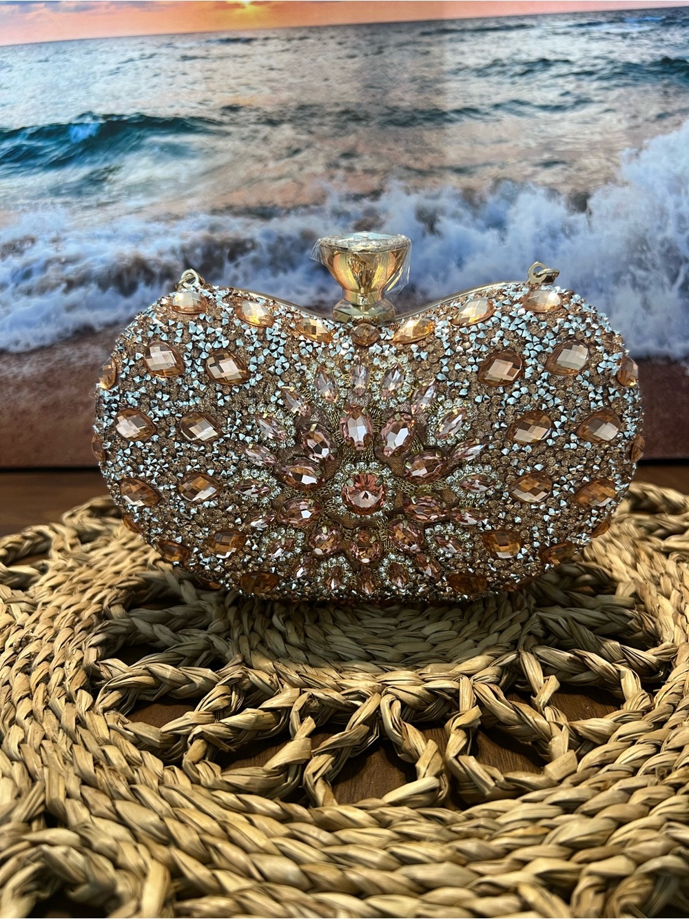 Dominique Rose Gold Crystal Embellished Evening Clutch